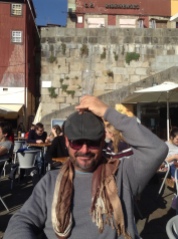 Beer order, outside cafe, Porto, smiling man